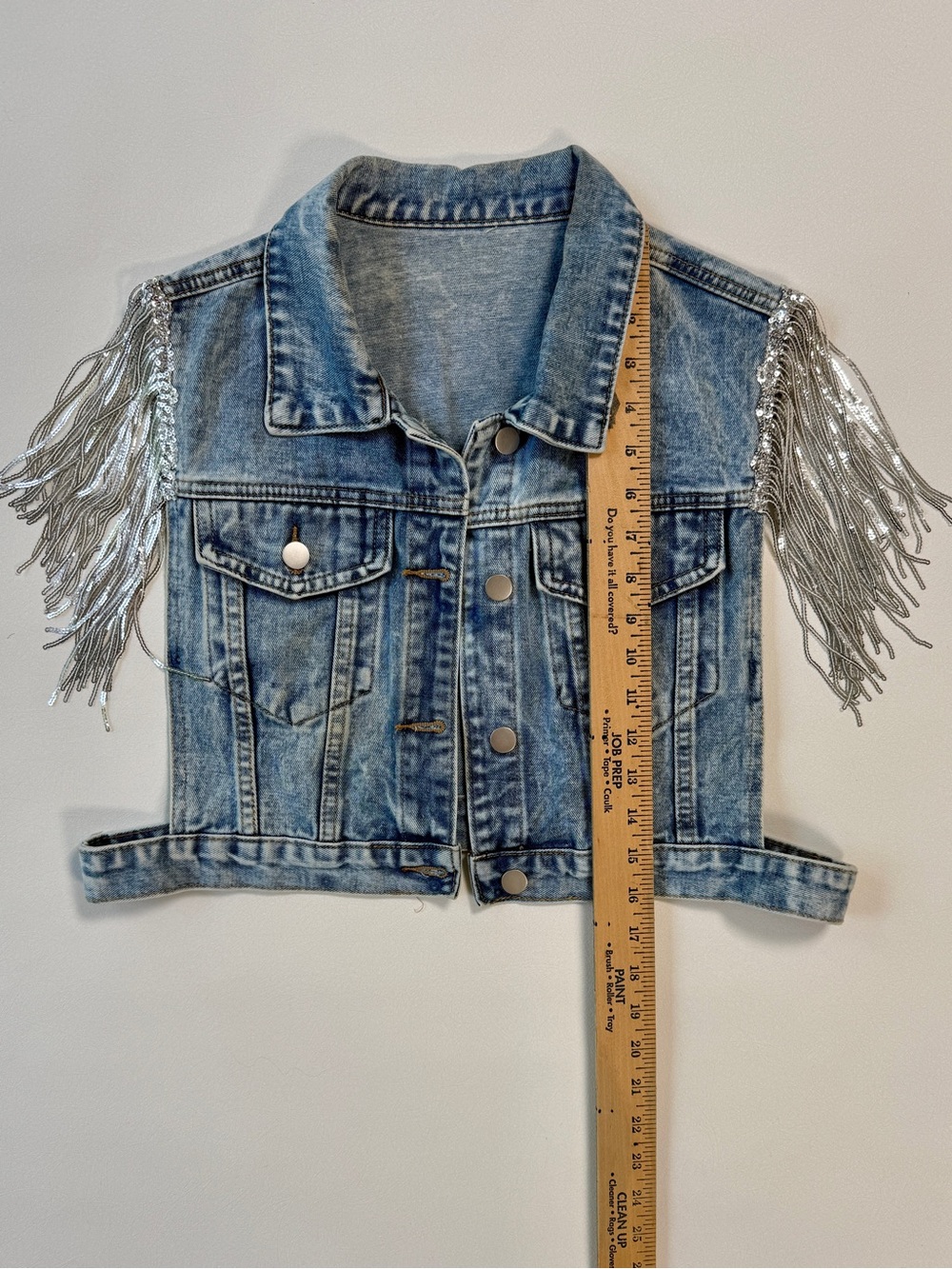 Denim Fringe Vest Jacket - Women’s - Picture 4 of 6